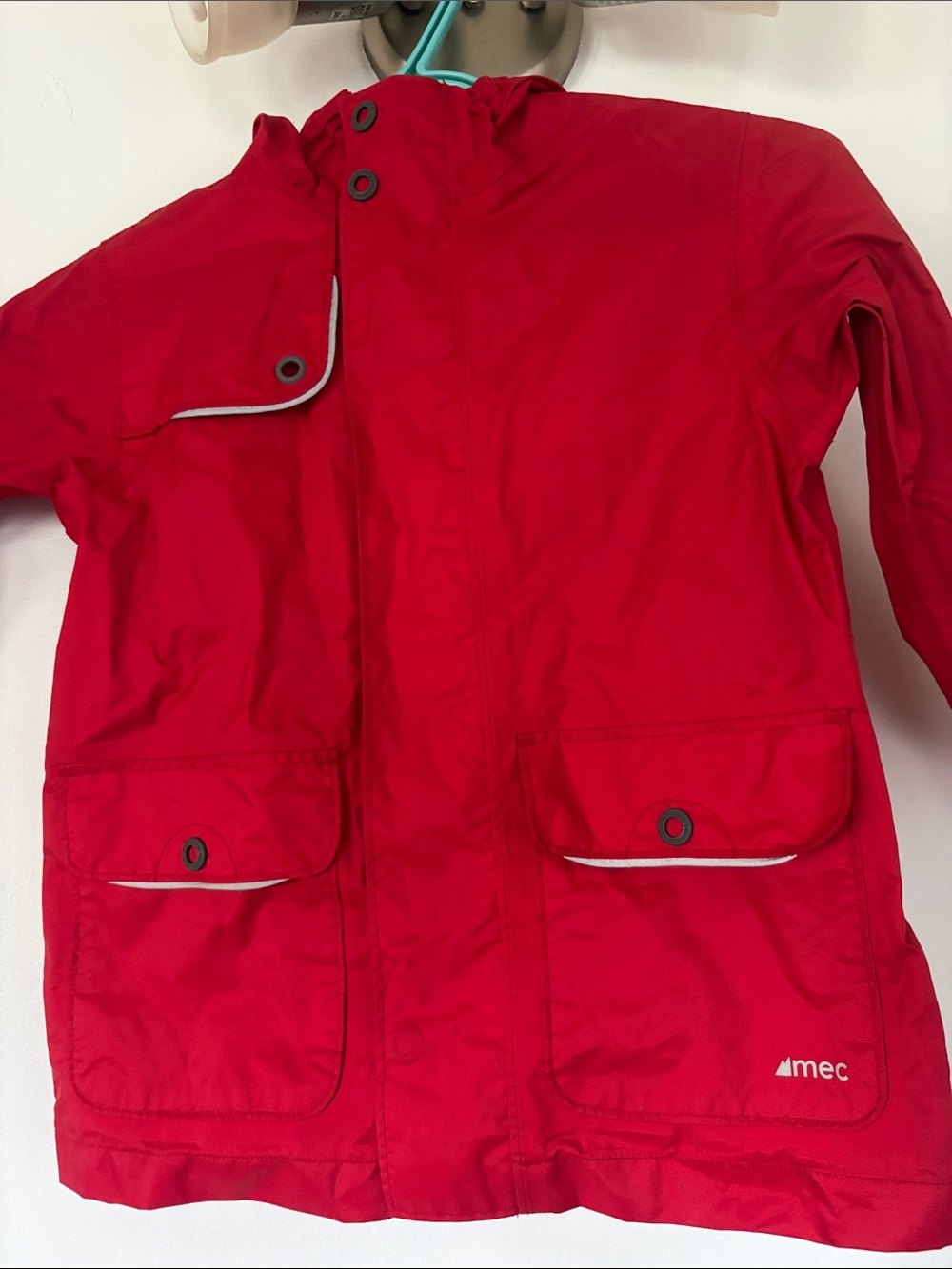 MEC Kids Bright Red Hooded Raincoat with Flap Pockets